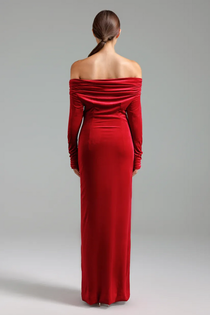 Sexy Long Sleeve off-the-Shoulder Floral Bandeau Slim-Fit Dress