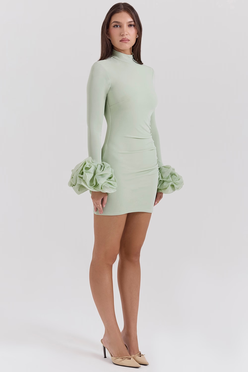 Sexy Elegant round Neck Long Sleeve Slim Fit Large Floral Cuff Jumpsuit Skirt