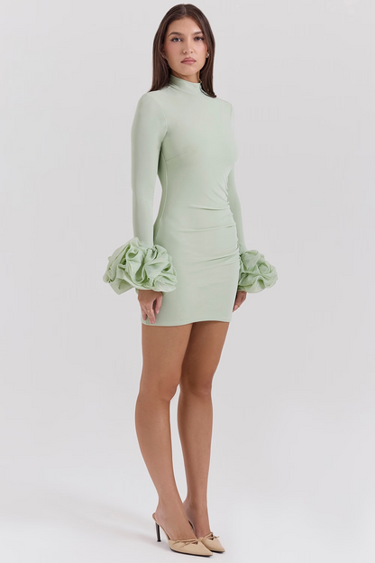 Sexy Elegant round Neck Long Sleeve Slim Fit Large Floral Cuff Jumpsuit Skirt