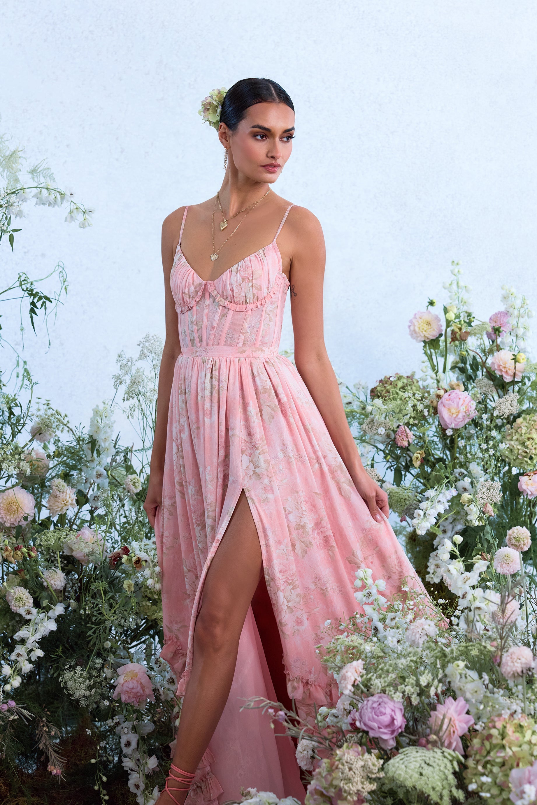 The Carmen Dress in Light Pink Tapestry Rose