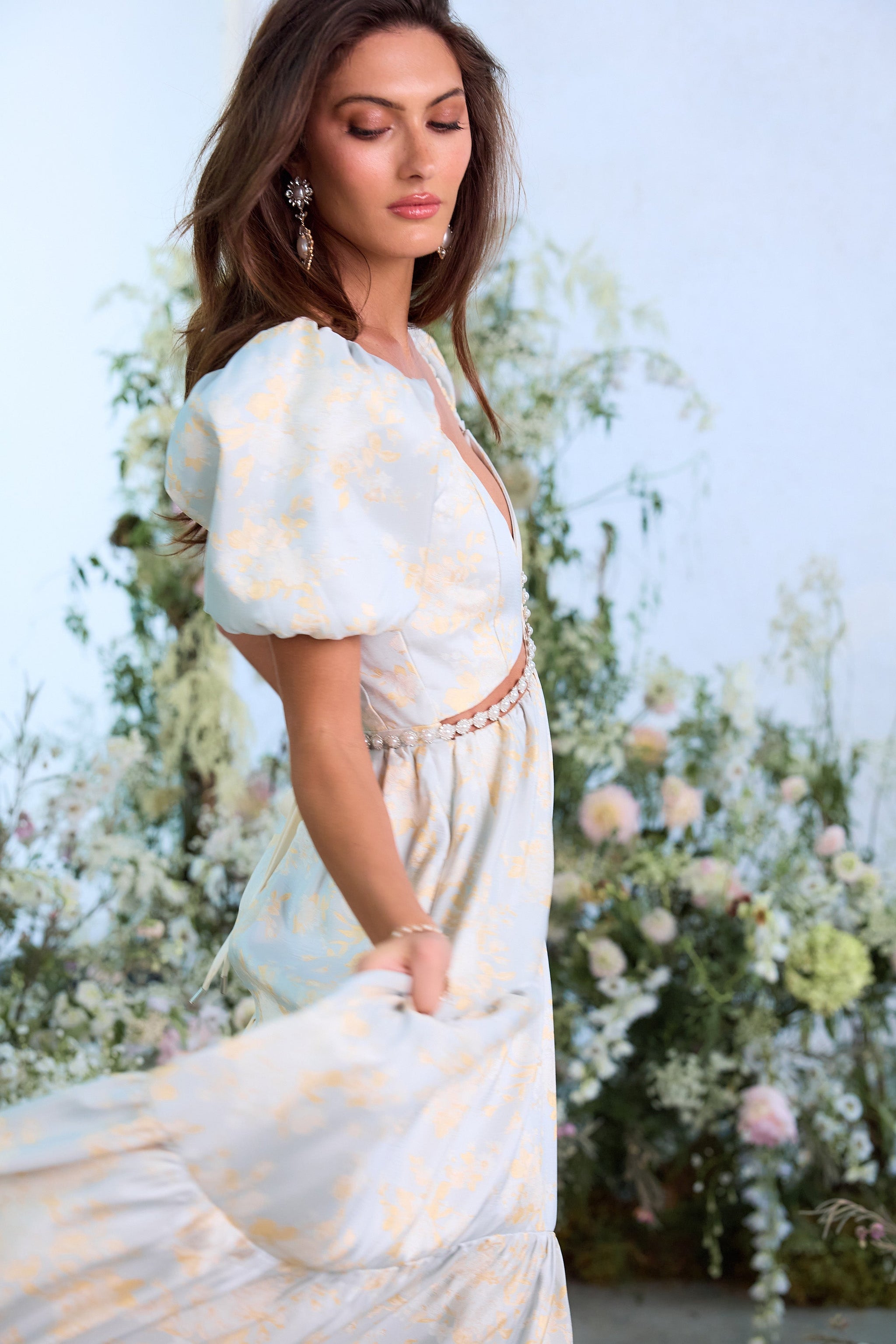 The Emma Dress in Sky Windsor Brocade