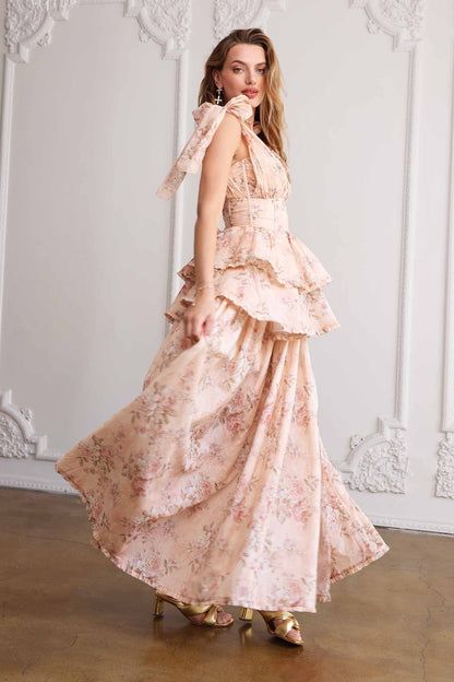 The Maile Dress in Peach Tapestry