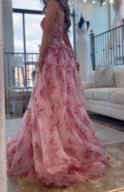 Sexy Tube Top Cinched Waist Slim-Fit Fashion Floral Print Swing Dress