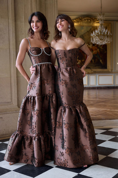 The Lucetta Dress in Cocoa Baroque Floral