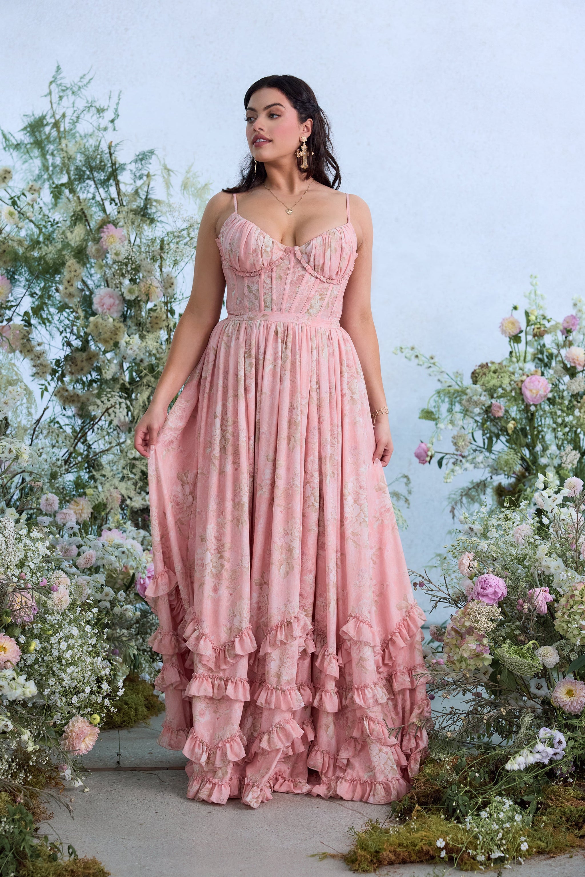 The Carmen Dress in Light Pink Tapestry Rose