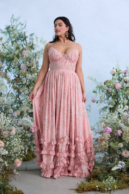 The Carmen Dress in Light Pink Tapestry Rose