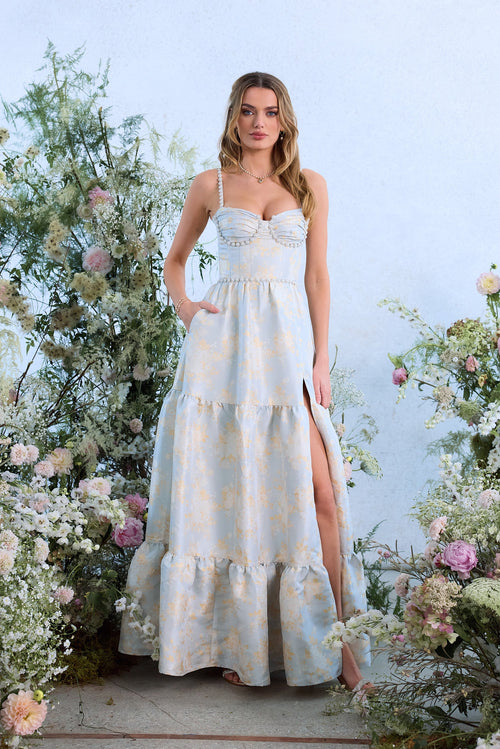 The Lucetta Dress in Sky Windsor Brocade