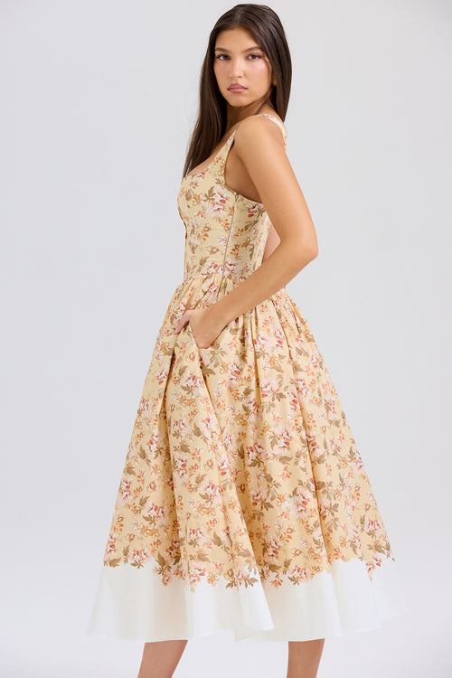 Sexy Temperament U Collar Slim-Fit Buttoned Pastoral Style Floral Dress