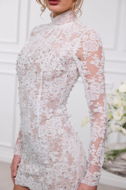 The Kiara Dress in White Chantilly Lace