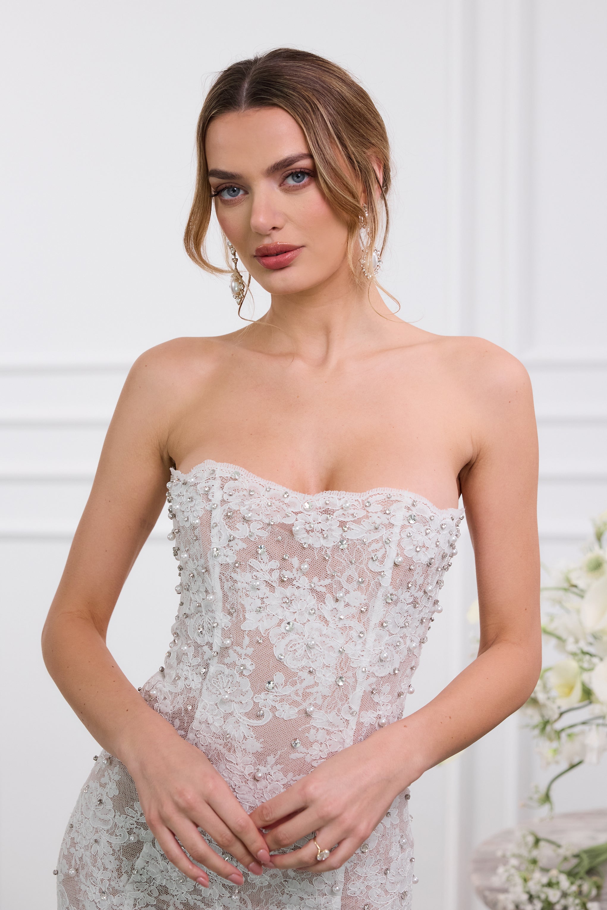 The Montague Dress in White Chantilly Lace