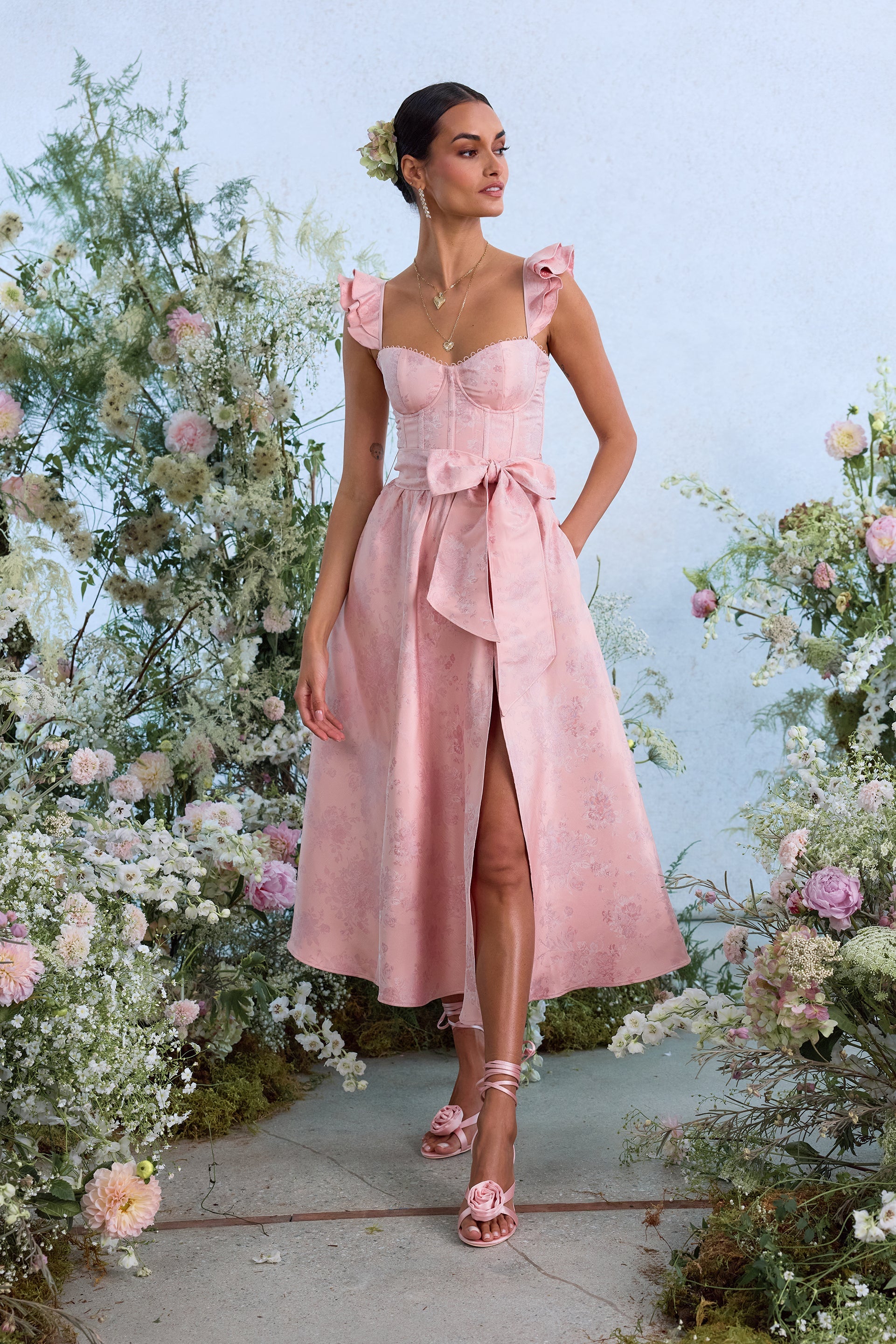 The Vera Dress in Light Pink Windsor Brocade
