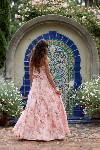 The Vivian Dress in Peach Tapestry