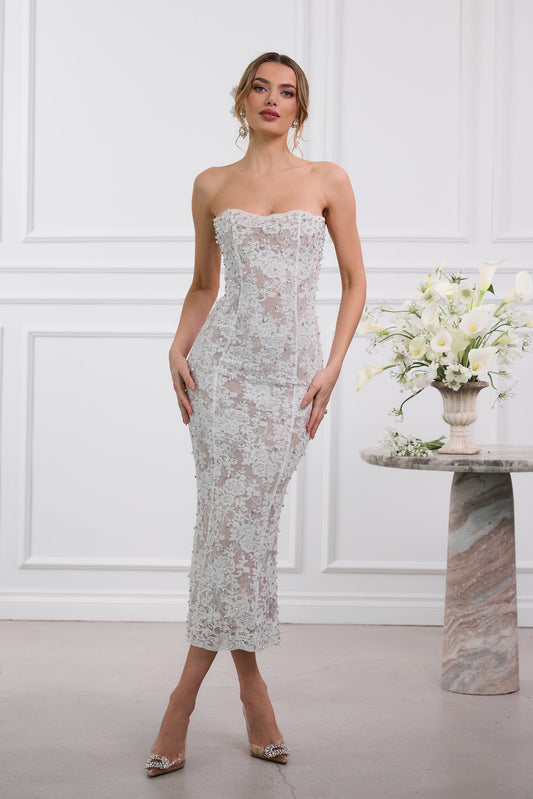 The Montague Dress in White Chantilly Lace