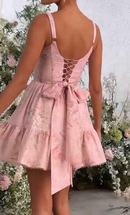 Sexy Spaghetti-Strap Floral Print Fishbone Skirt