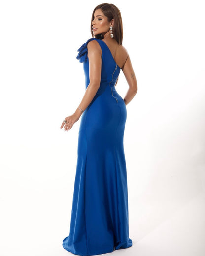 Three-Dimensional Floral Solid Color Dress