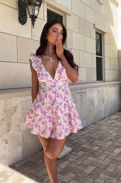 Sexy Deep V Waist-Tight Floral Vitality Mini Skirt